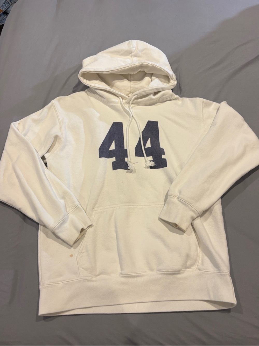 Brandy Melville Cream Hoodie with Navy '44' Graphic